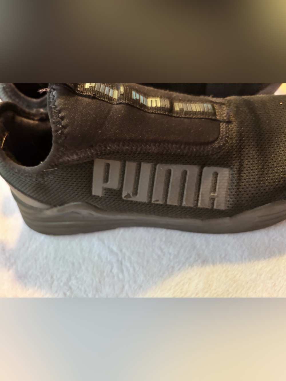 Puma Black Slip-On Mesh Athletic Shoes with Silver Logos - Picture 3 of 6